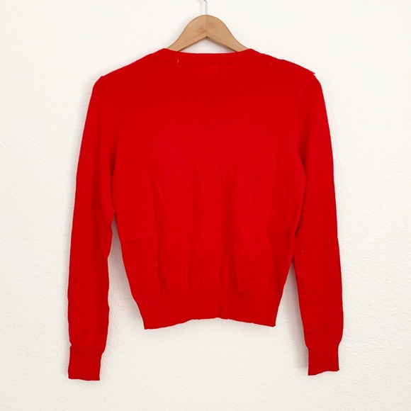 Ruffle Pointelle Knit Sweater Red - Picture 10 of 10